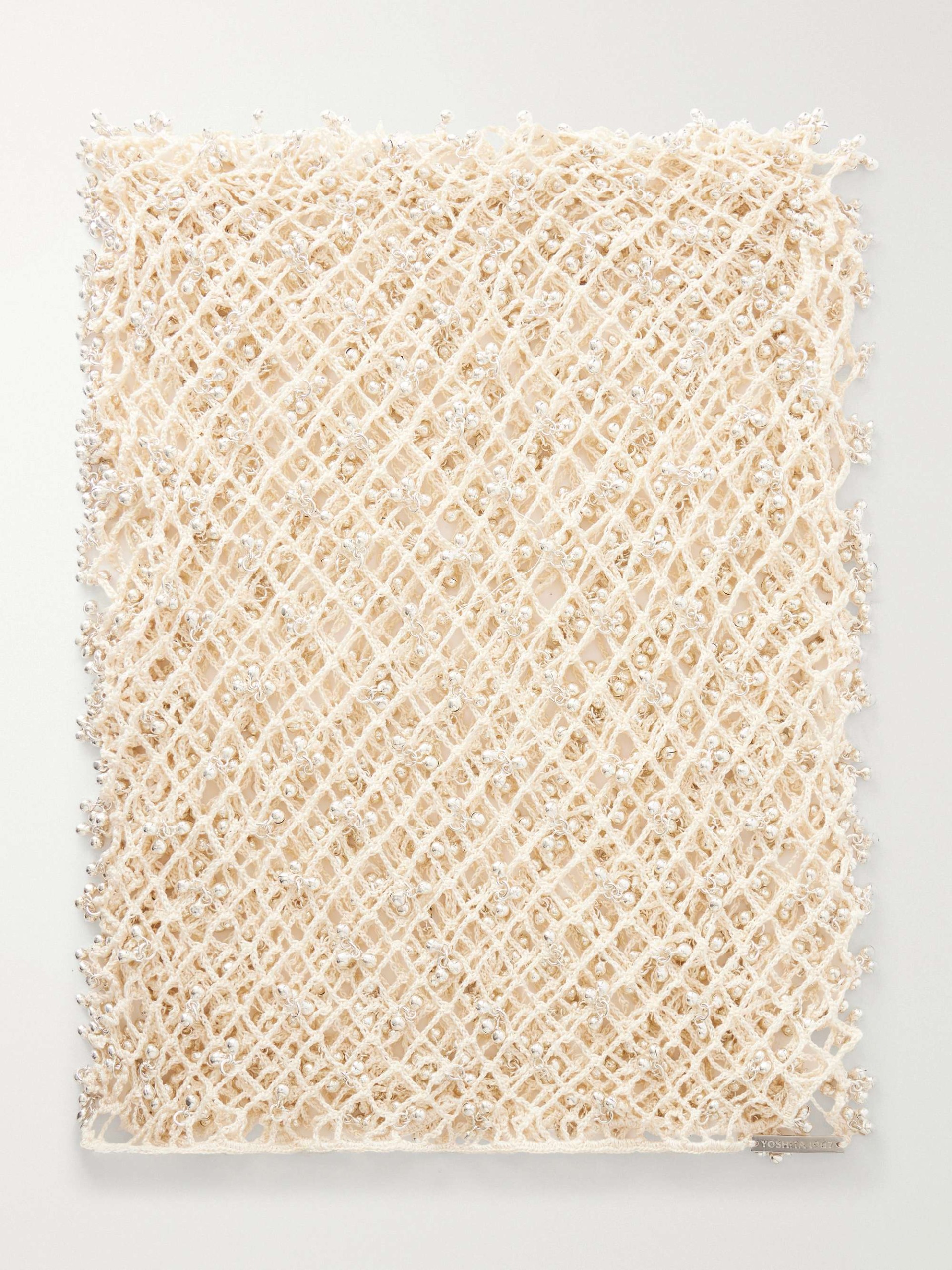 Embellished Crochet-Knit Cotton Scarf