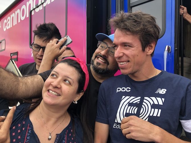 EF Education First's Rigoberto Uran is more than happy to pose for photos with his fans at the 2019 Tour of California
