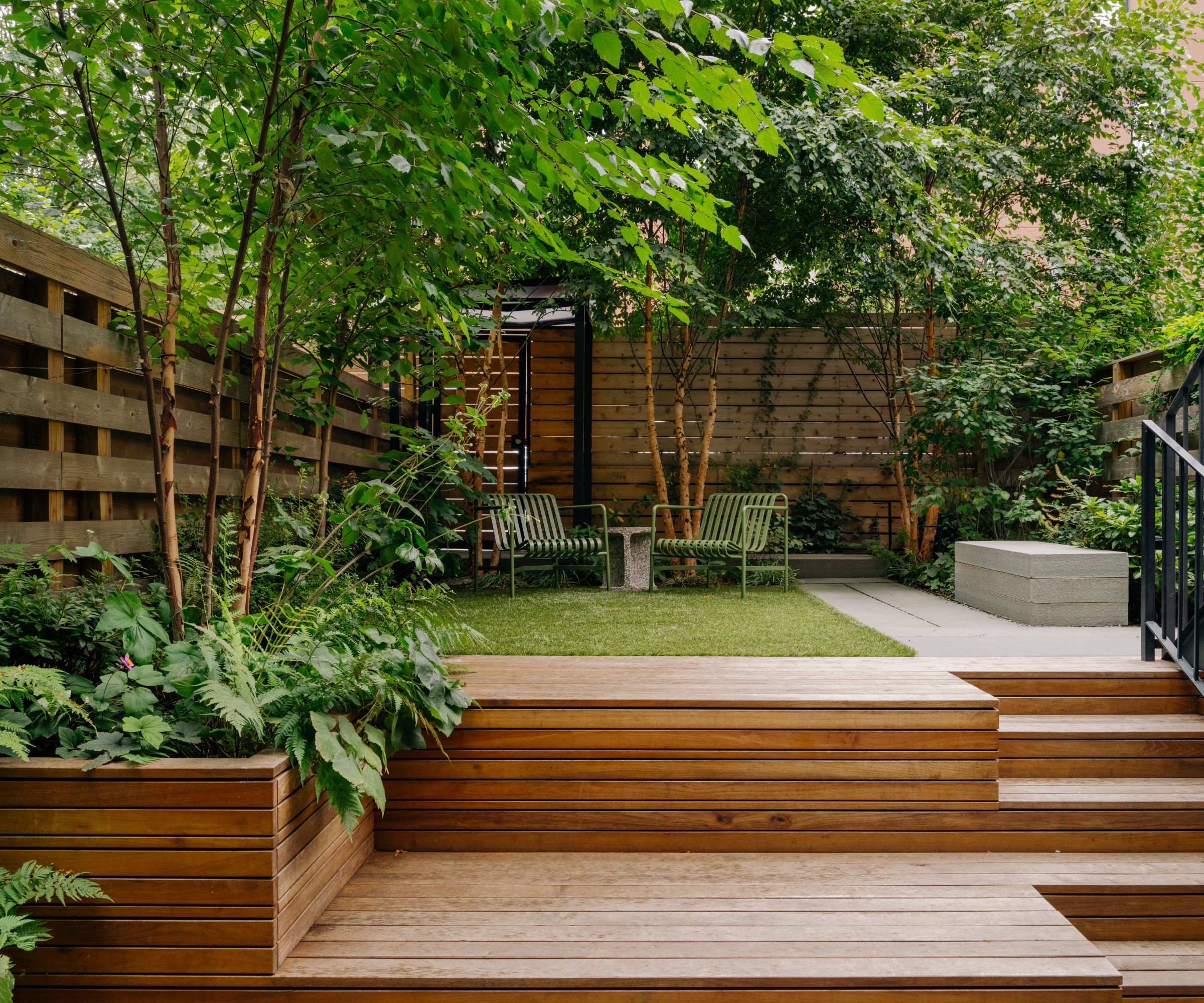 backyard with decking and steps