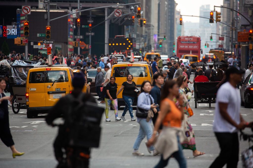 Busy street filled with pedestrians in New York City