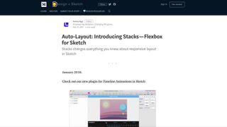 Medium article screenshot says 'Auto-Layout: Introducing Stacks  - Flexbox for Sketch'