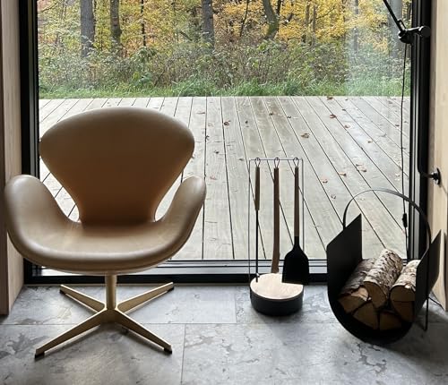 Mors&amp;oslash; Adrian Fireplace Companion Set - the Original, High-Quality Designer Fireplace Set, 4-Piece Fireplace Set With Shovel, Broom and Fire Hook &amp;amp; Stand, Black/natural Wood