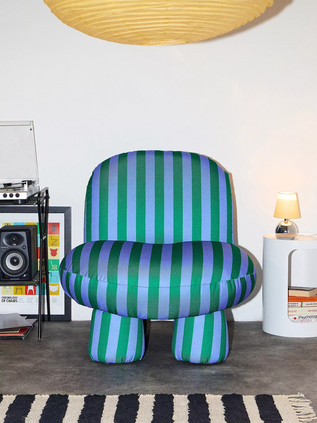 A blue and green striped chair from Urban Outfitters