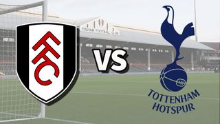 The Fulham and Tottenham Hotspur club badges on top of a photo of Craven Cottage in London, England