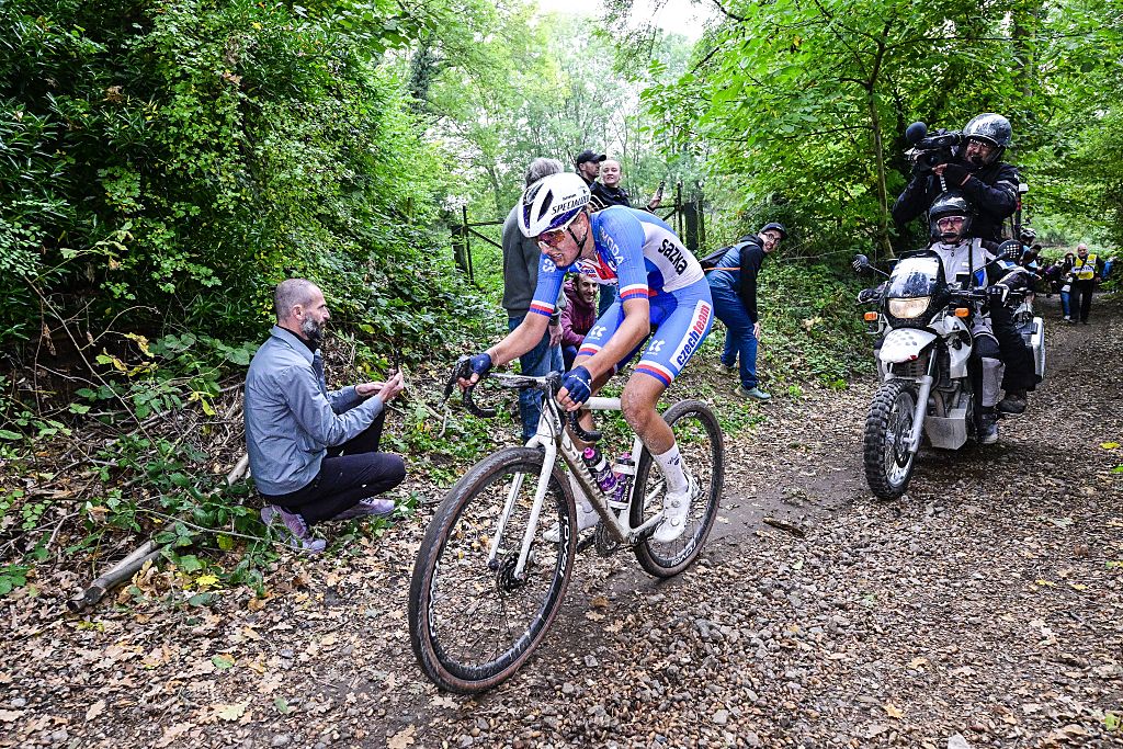 Czech Julia Kopecky pictured in action during the women elite race at the UCI World Gravel Championships, Saturday 11 October 2025, in Maastricht, The Netherlands. BELGA PHOTO DIRK WAEM (Photo by DIRK WAEM / BELGA MAG / Belga via AFP) (Photo by DIRK WAEM/BELGA MAG/AFP via Getty Images)