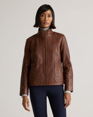 100% Leather Stand-Collar Jacket