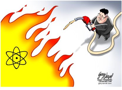 Political cartoon World Kim Jong-Un North Korea nuclear weapons