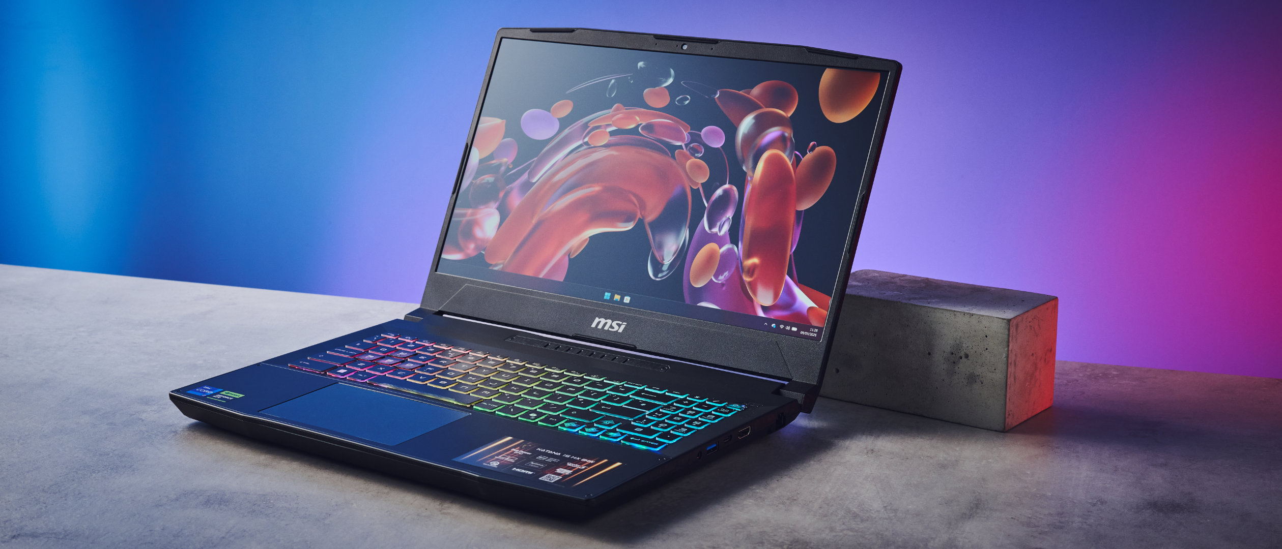 A black MSI Katana 15 HX B14W gaming laptop