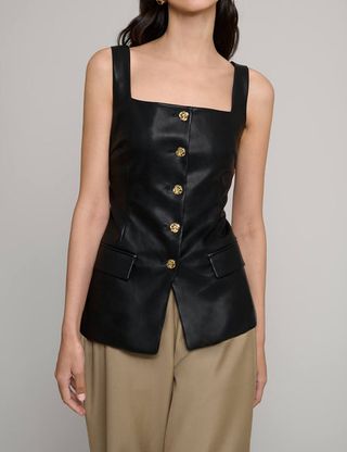 Agatha Leather Gold-Button Top