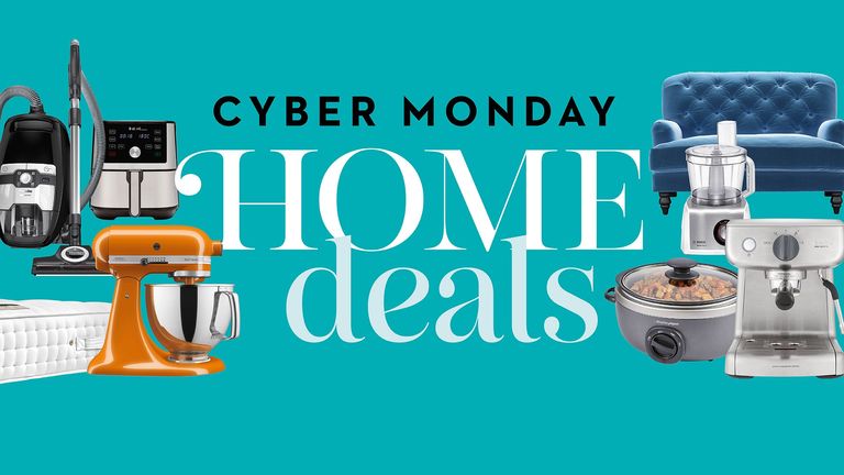 Image with blue background and "Cyber Monday Home Deals" wording