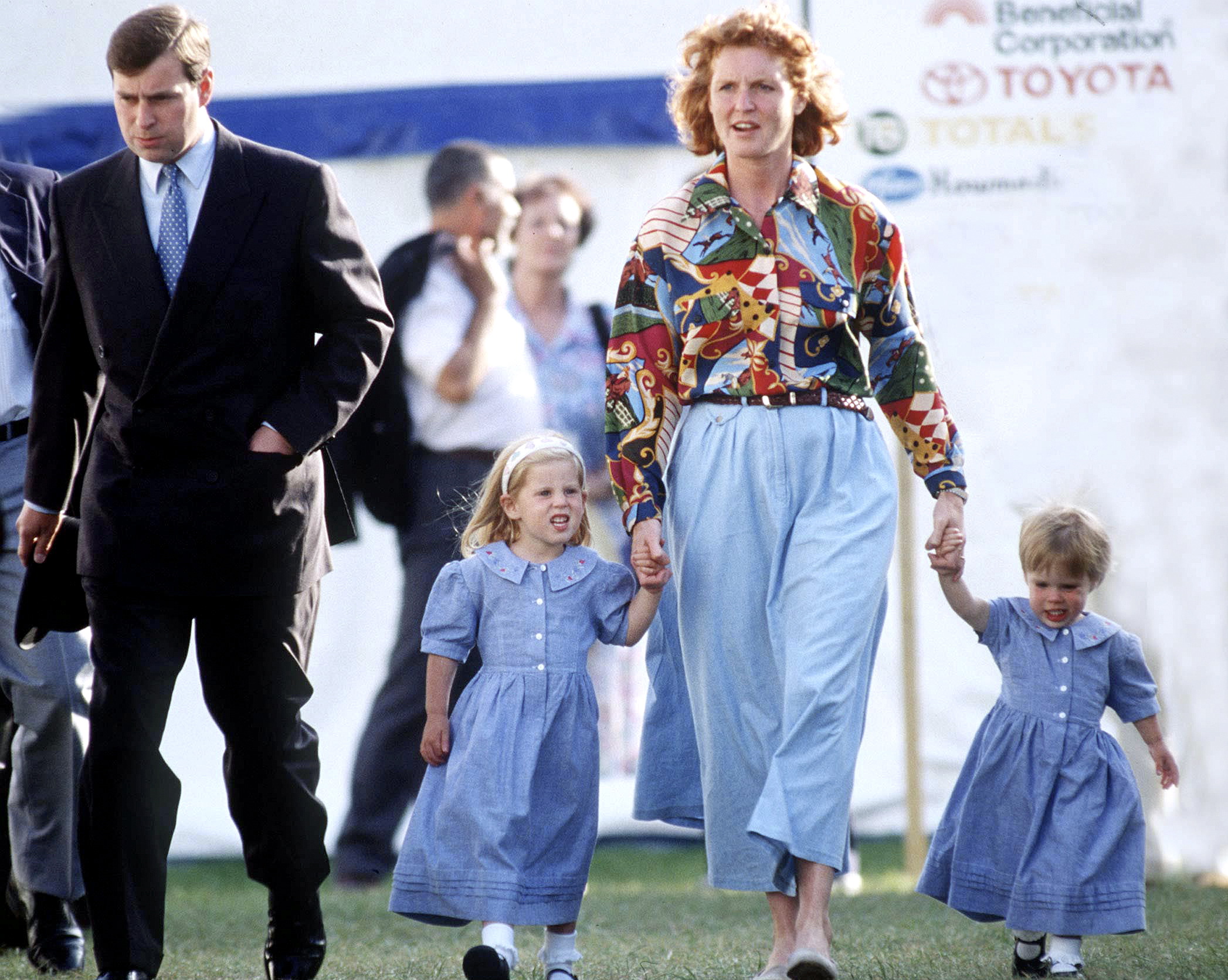 Prince Andrew, Sarah Ferguson, Princess Beatrice and Princess Eugenie at the Royal Windsor Horse Show in 1992