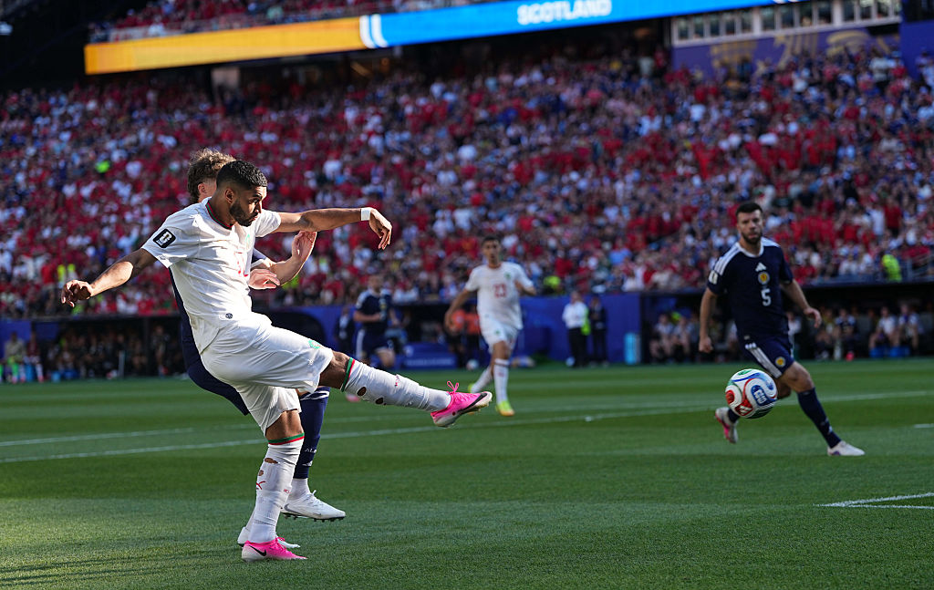 Ismael Saibari (Morocco)  scores and celebrates his teams first goal during Group C FIFA World Cup 2026, Scotland and Morocco, Boston Stadium, Boston, USA on June 19  2026. (Photo by Ulrik Pedersen/NurPhoto via Getty Images)