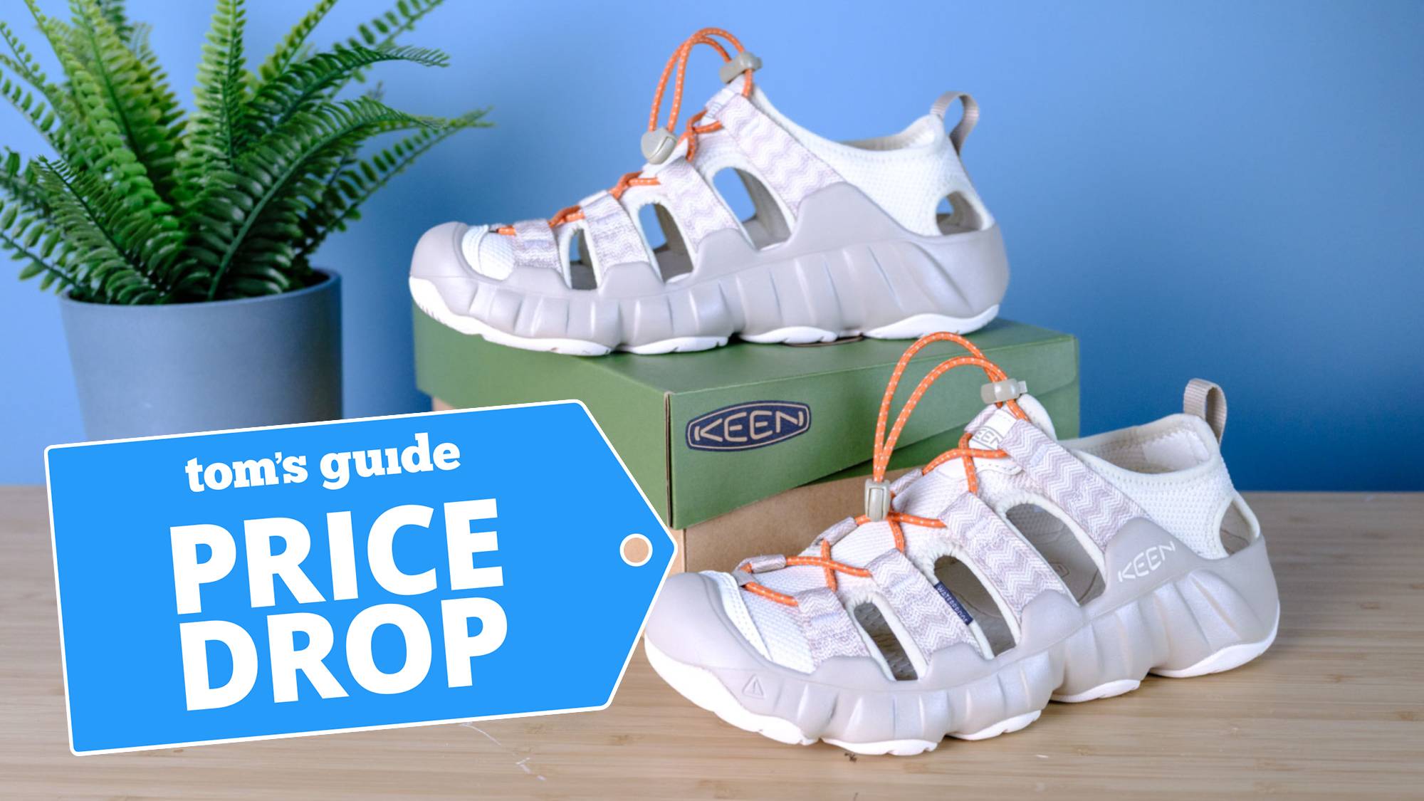 Keen Hyperport H2 water hiking sandals with aquagrip soles, injected foam soles, and a cinch clasp for slip-on ease, in the taupe/coral colorway