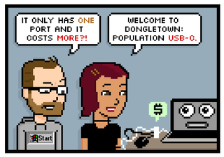 it only has one port and it costs more?! welcome to dongletown: population usb-c.