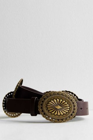 New Look Dark Brown Leather-Look Metal Buckle Belt