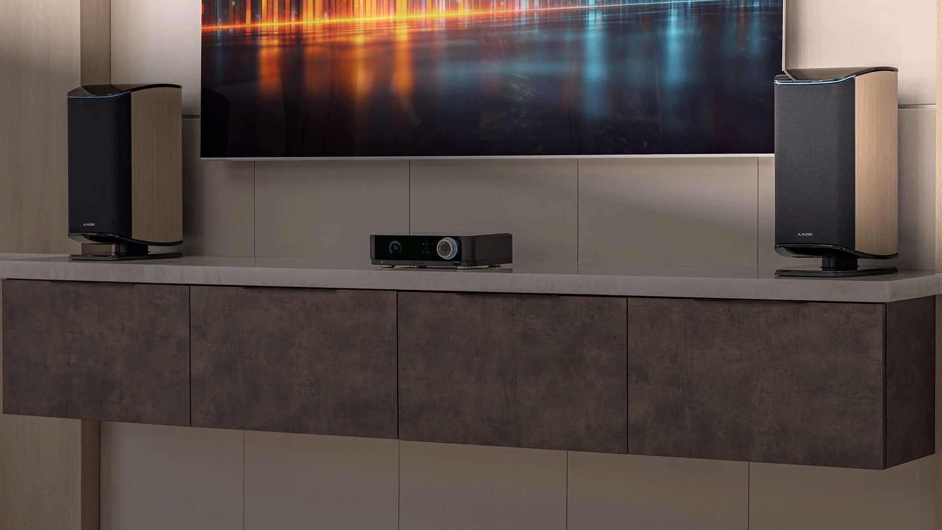 The Garmin JL Audio CS Centerpiece with a Primacy S3 speaker on either side.