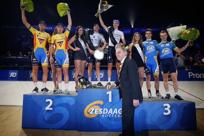 Six-Day promoter Patrick Sercu in front of the final podium at the 2013 Six-Days of Rotterdam