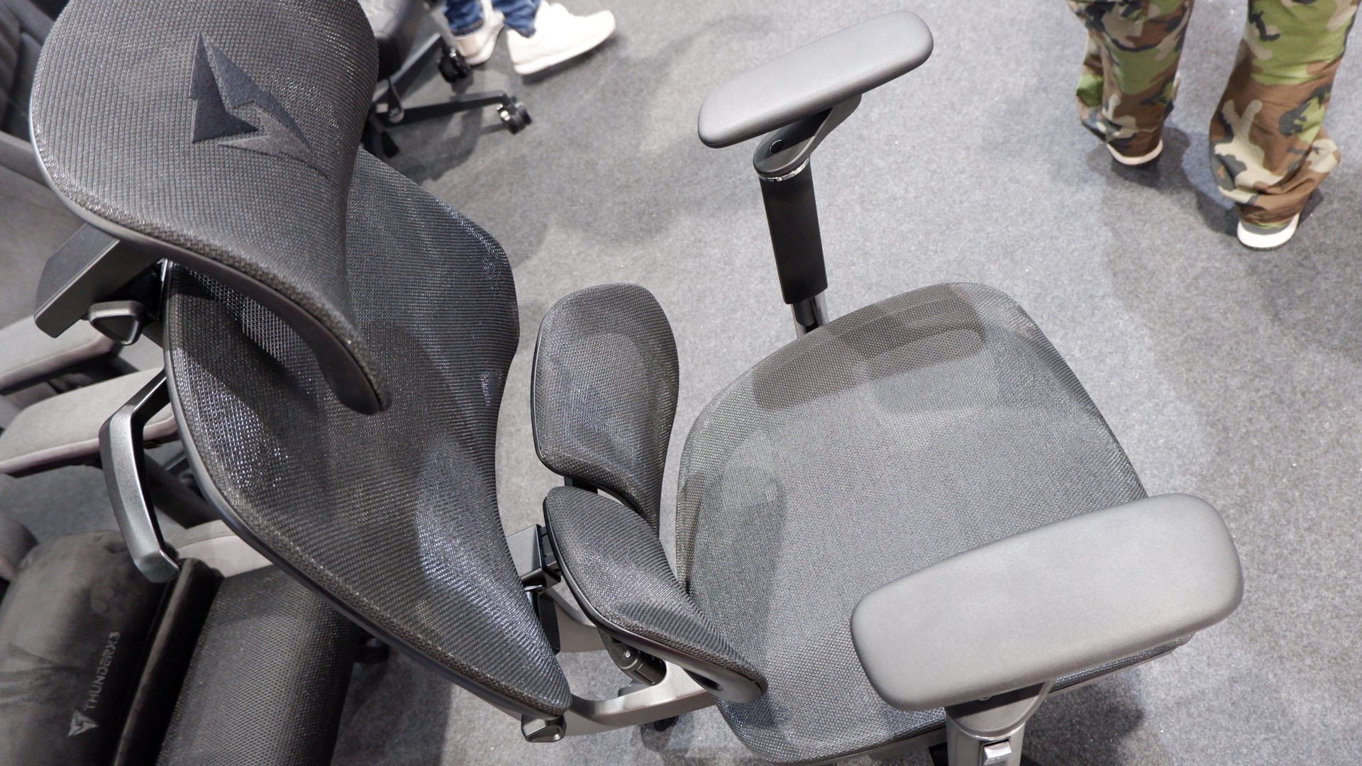 A photo of the ThunderX3 Flex Pro gaming chair, on display at Computex 2024