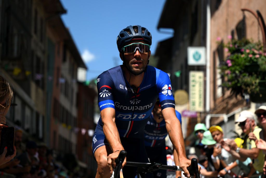 MOTIERS FRANCE JULY 20 Thibaut Pinot of France and Team GroupamaFDJ prior to the stage eighteen of the 110th Tour de France 2023 a 1849km stage from Motiers to BourgenBresse UCIWT on July 20 2023 in Motiers France Photo by David RamosGetty Images