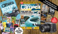 Montage of the front cover of Digital Camera issue 279 (April) and the bonus gifts included with the magazine, including nine photo tips cards and 25 software extras for Adobe Photoshop and Lightroom