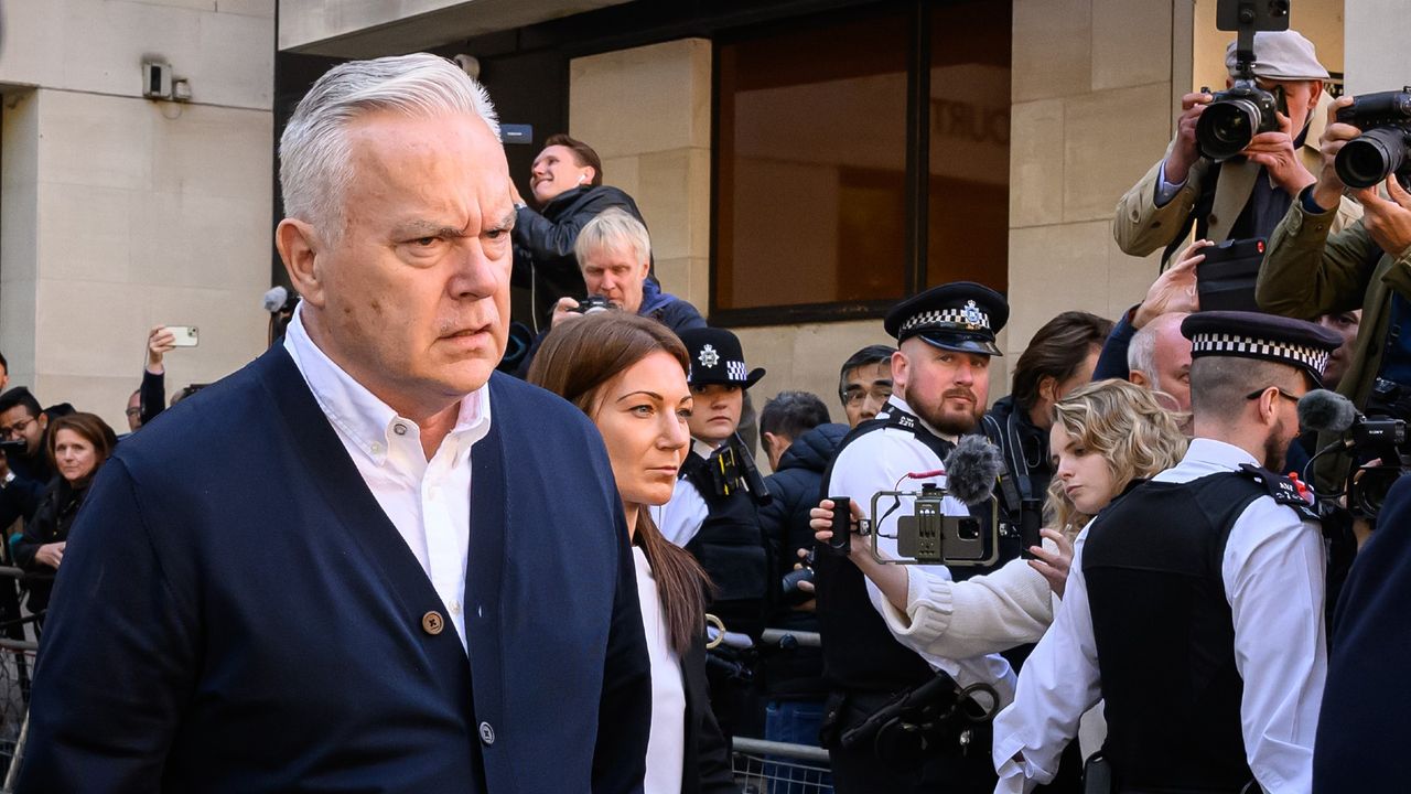 Huw Edwards leaves Westminster Magistrates&#039; Court after receiving a six-month jail sentence, suspended for two years, for accessing indecent images of children