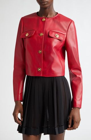 Pocket Detail Leather Crop Jacket