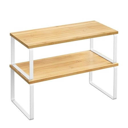 Cabinet Organizer Shelf, Metal, Stackable, 2-Tier Spice Rack &amp;amp; Organizer (white and Natural Beige)