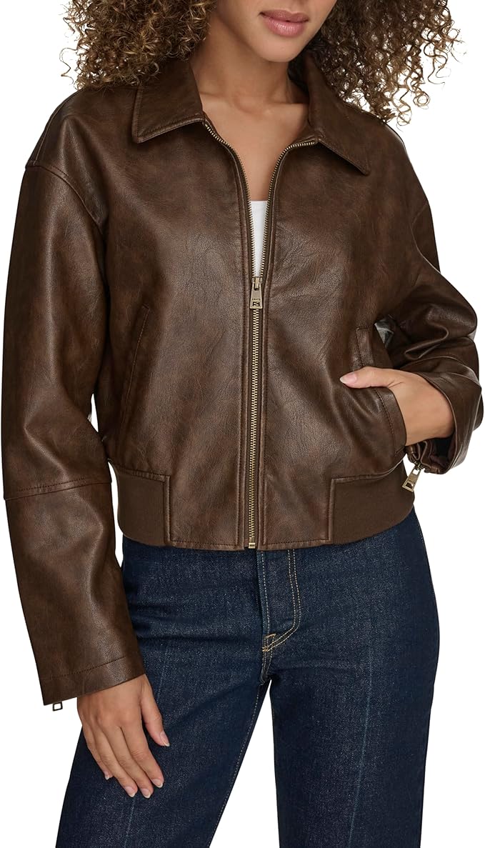 Levi's, Levi's Women's Faux Leather Bomber With Laydown Collar, Saddle