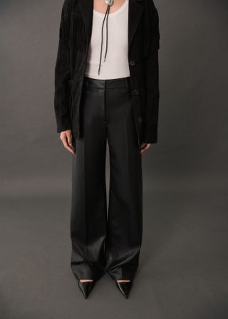 Mango, Wideleg Leather-Effect Pants