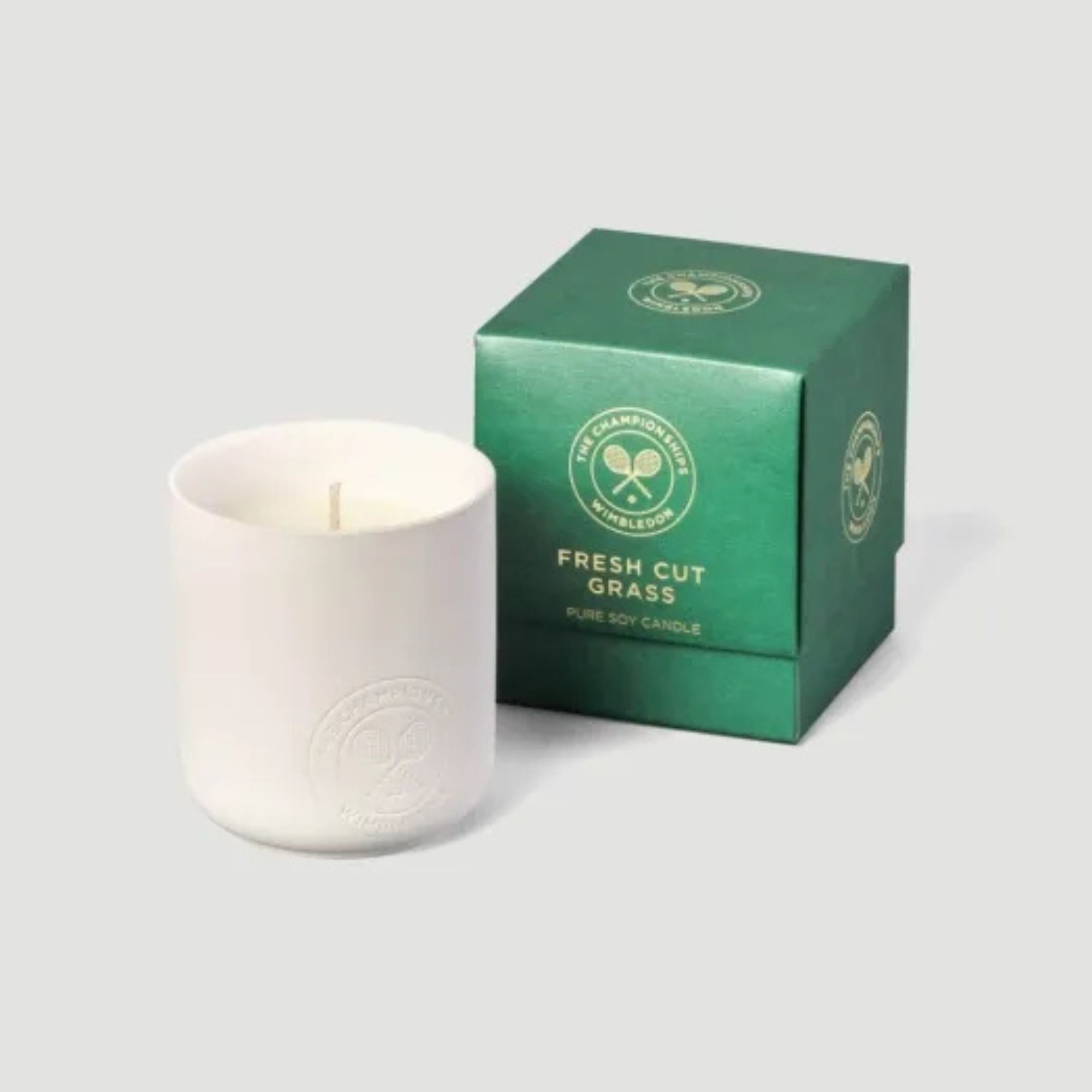A lifestyle shot of the Wimbledon Fresh Cut Grass Ceramic Candle