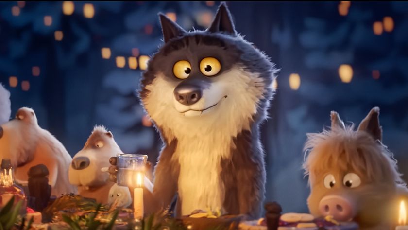 Image of an animated wolf dining with other animals from French supermarket Intermarché&#039;s Christmas advert