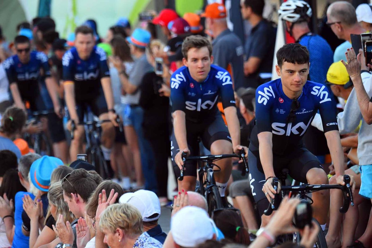 Team Sky arrive at the Tour Down Under team presentation.