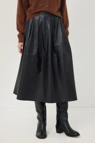 Jigsaw Leather Pleat Midi Skirt