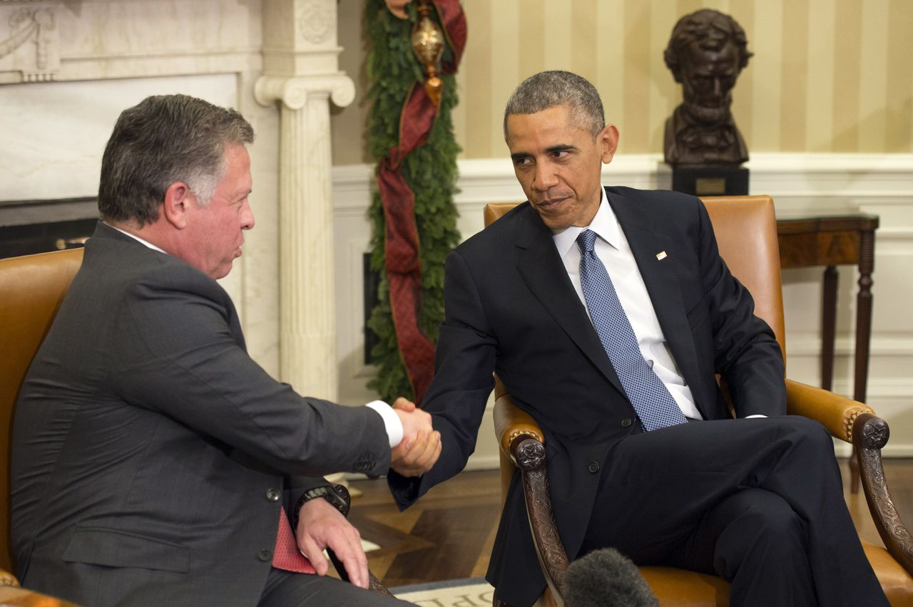 Jordan&amp;#039;s King Abdullah meets with U.S. President Barack Obama.