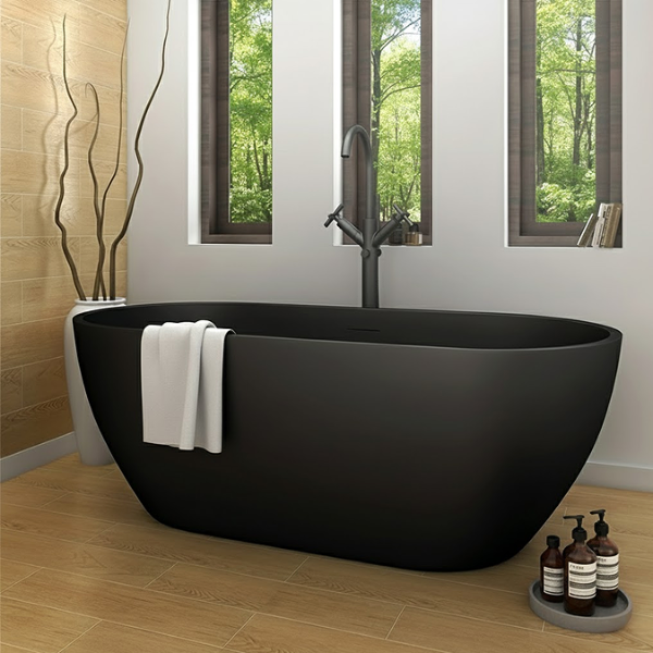 Victorian Plumbing, Verona 1650 x 750 Matt Black Double-Ended Bath with Waste