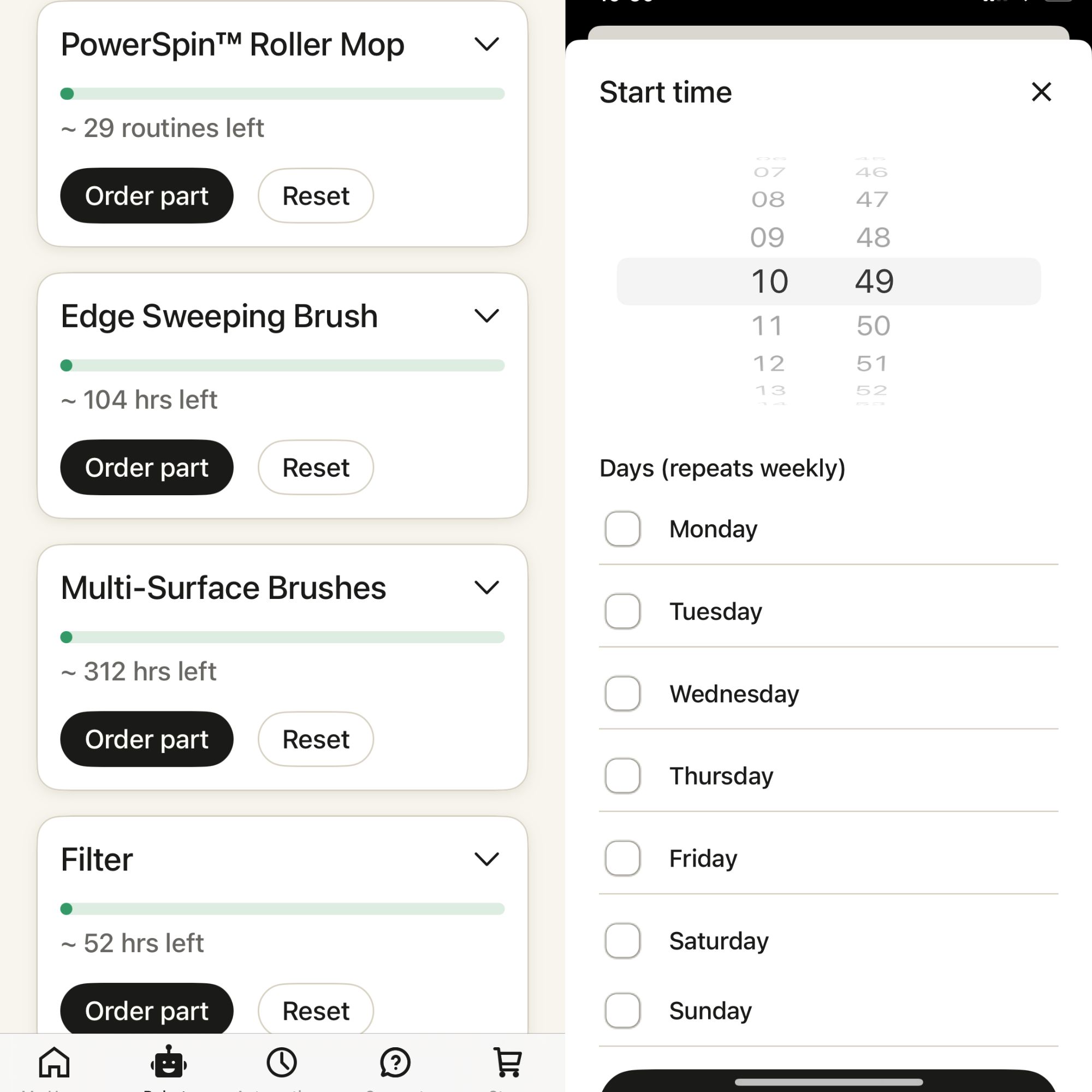 screenshots of the iRobot Roomba Max 705 Combo Robot Vacuum Cleaner and Mop app