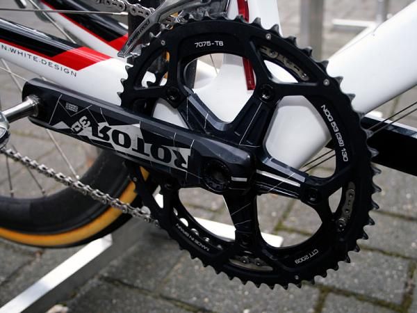 This set of beefed up Rotor 3D cranks and Q Rings is being used by Aussie Brett Lancaster