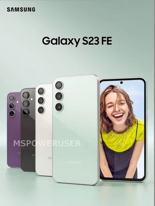 Galaxy S23 FE promotional material featuring the phone's color options