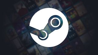 Logo of Steam with game covers in the background
