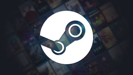 Logo of Steam with game covers in the background