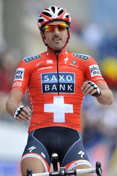 Fabian Cancellara (Saxo Bank) sits up after a long, hard effort.