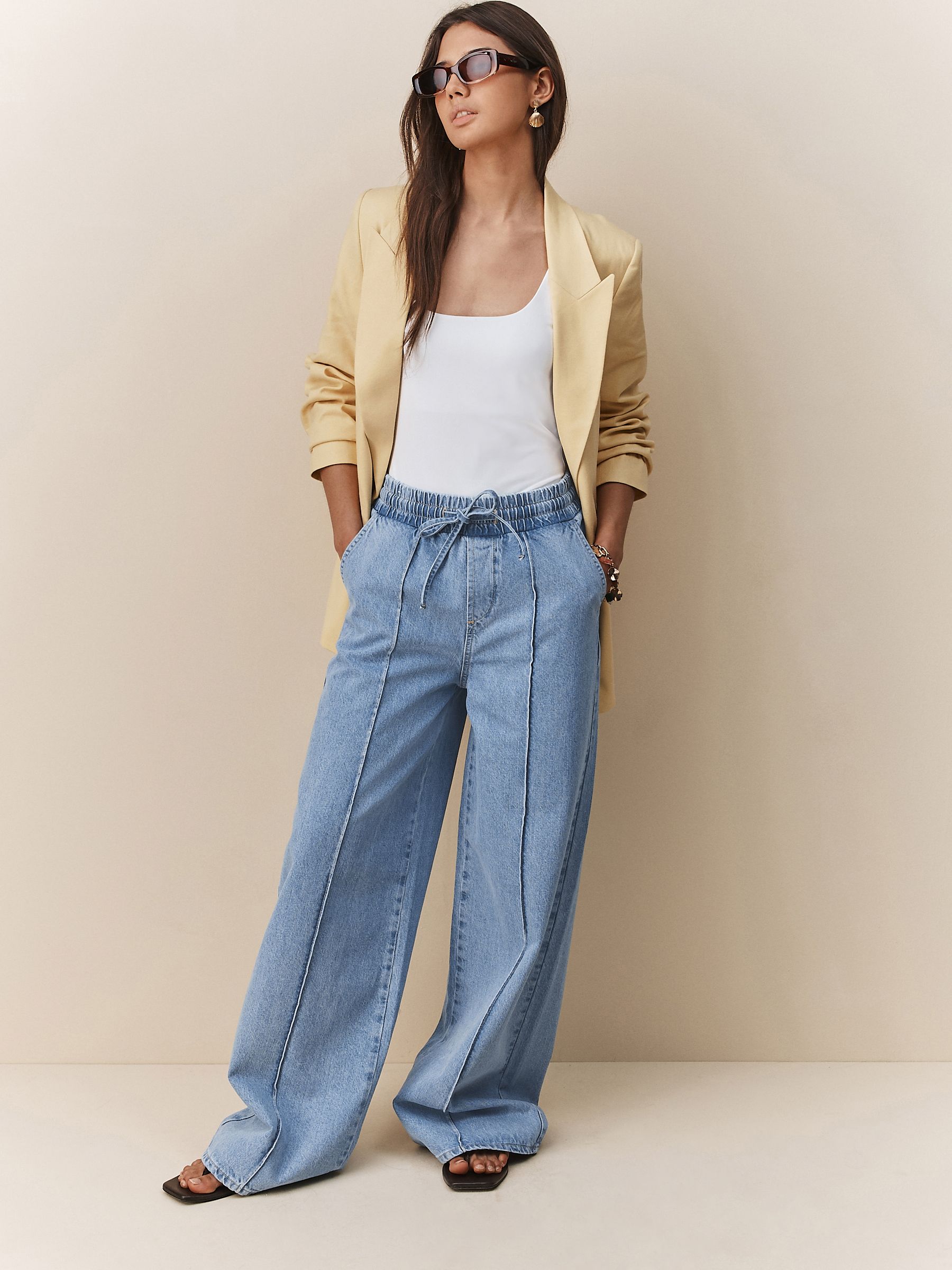 Bleach Pintuck Wide Leg Denim Joggers