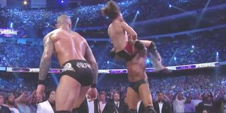 Randy Orton, Daniel Bryan, and Batista at WrestleMania 30