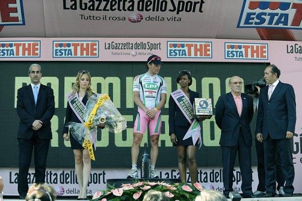 Danilo Di Luca on the podium for winning stage 10.