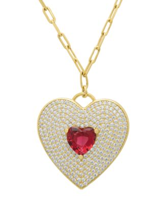 Lab-Grown Ruby (1.28 Ct. T.w.) &amp;amp; White Sapphire (2.25 Ct. T.w.) Heart Pendant Necklace in 14k Gold Over Sterling Silver