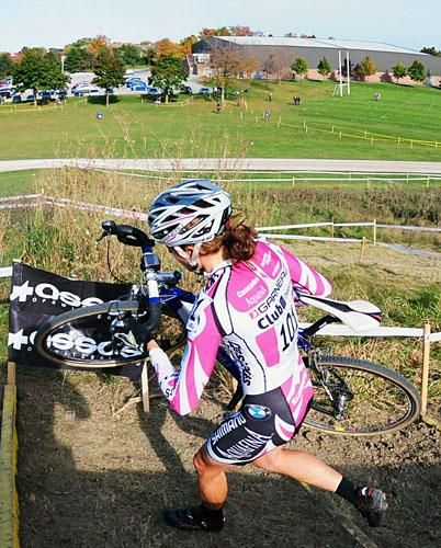 Natasha Elliot (Garneau Club Chasseurs) running up the steps.