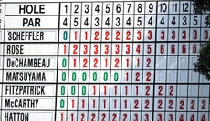 A close up of The Masters leaderboard