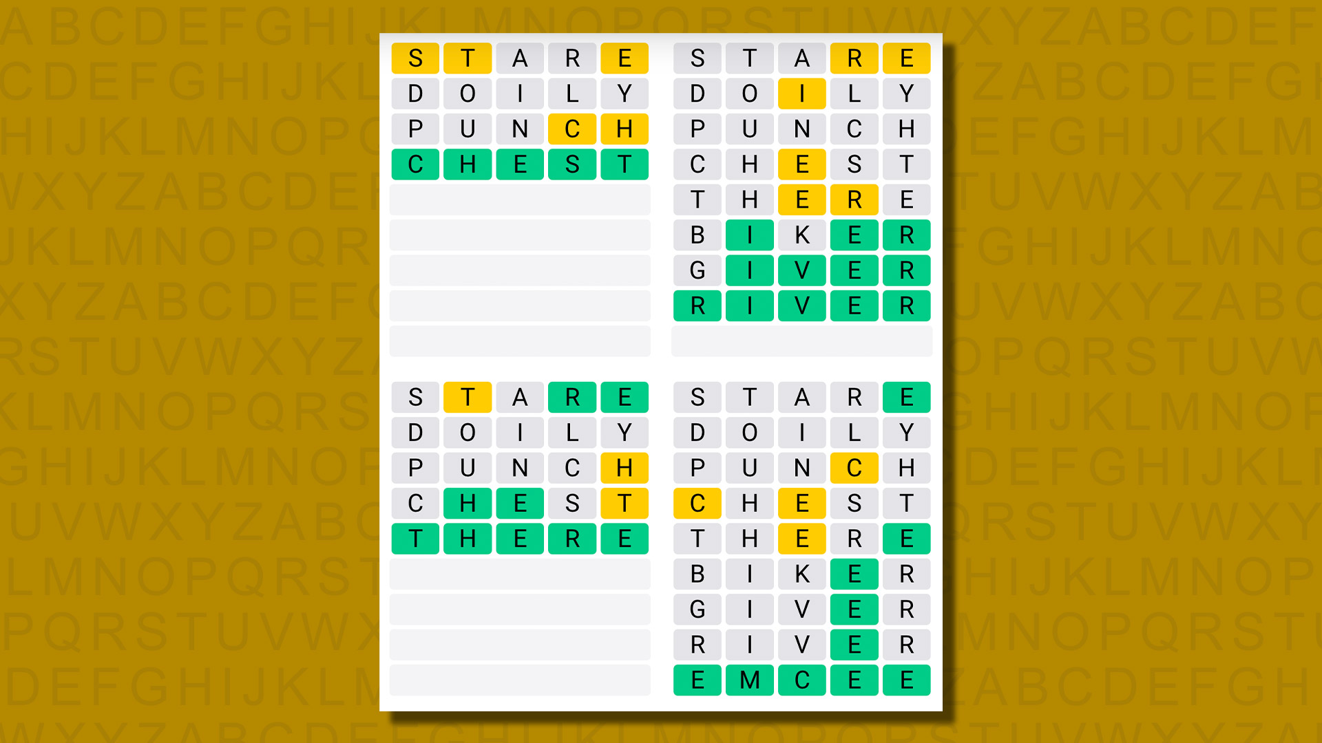 Quordle answers for game 598 on a yellow background