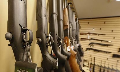 Shotguns and rifles on display at the Get Some Guns & Ammo shooting range on January 15 in Salt Lake City.