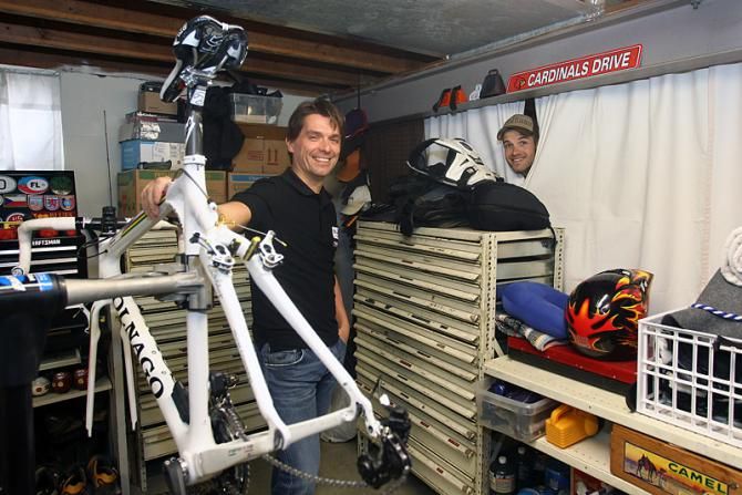 BKCP-Powerplus manager Christoph Roodhooft and Niels Albert in their rental house's "man cave".